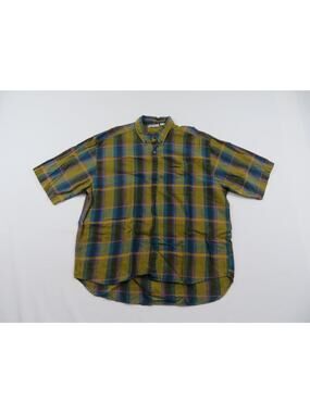 Brittania Casual Shirt Green Blue Purple Yellow Plaid Sz L 1990s